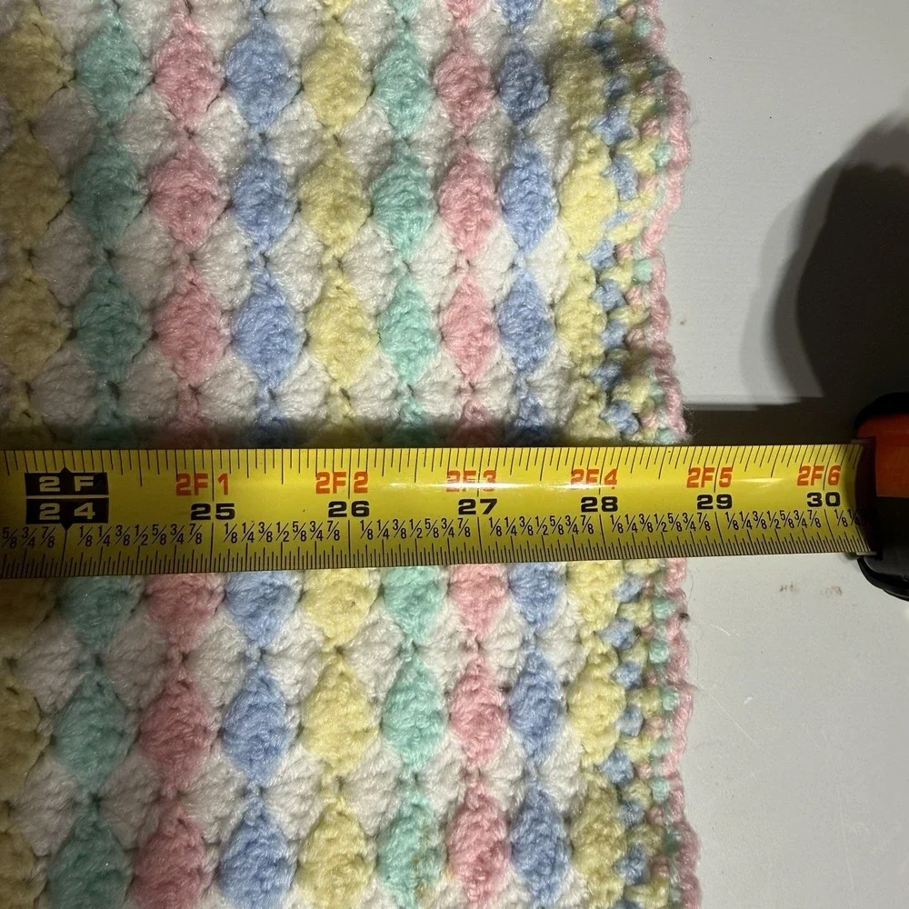Handmade Crochet Baby Afghan Lap Throw White Blue Pink‎ Green Yellow 28